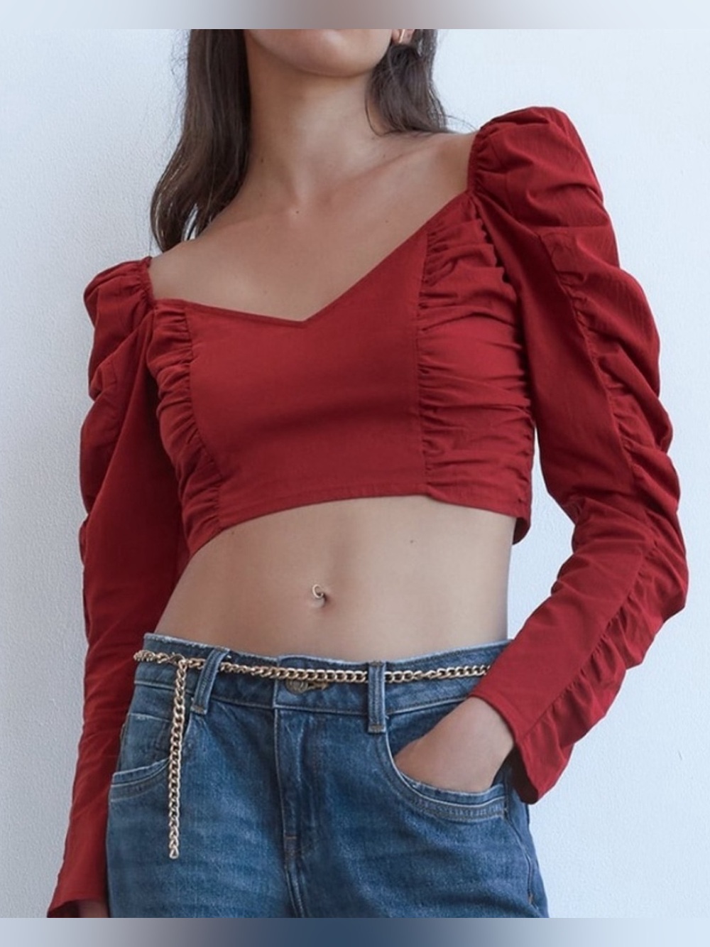 Zara Dark Red Vneck Crop Top